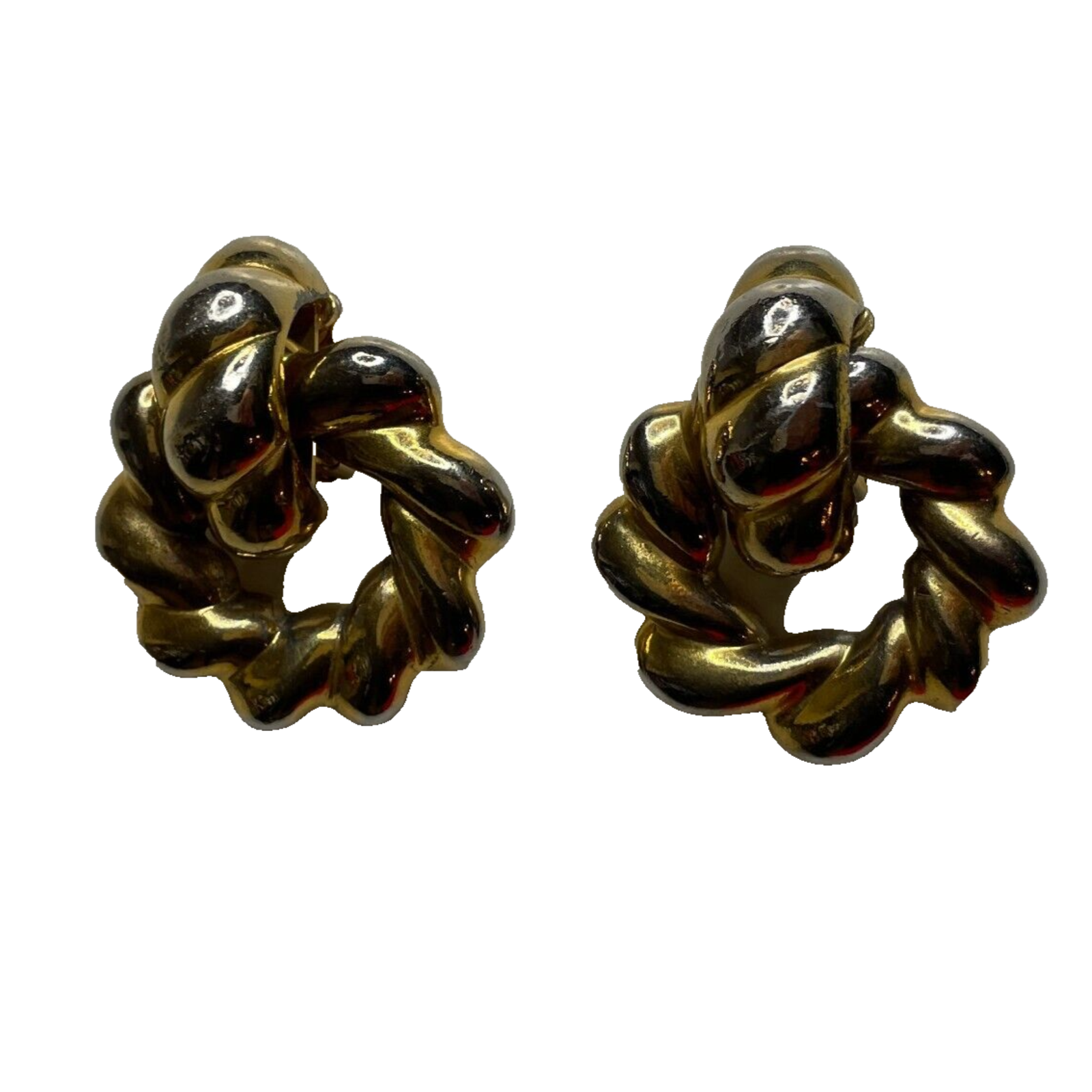 Women's Vintage Escada Clip-On Gold Dangle Swirl Hoop Earrings Metal